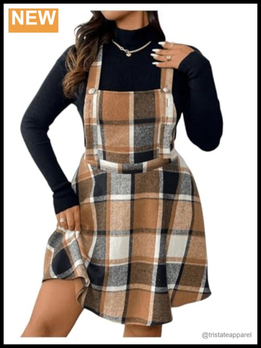Plus Size Plaid Pinafore Overall Dress Criss Cross Back Flared Short A-Line
